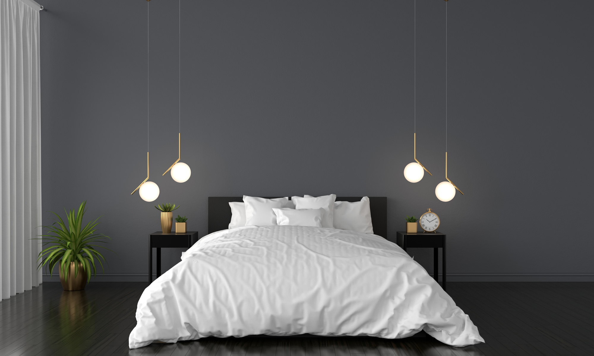 Black Bedroom Interior for Mockup